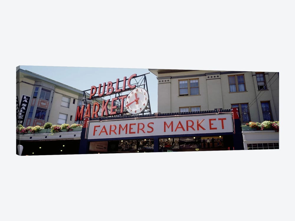 Low angle view of buildings in a market, Pike Place Market, Seattle, Washington State, USA by Panoramic Images 1-piece Canvas Artwork