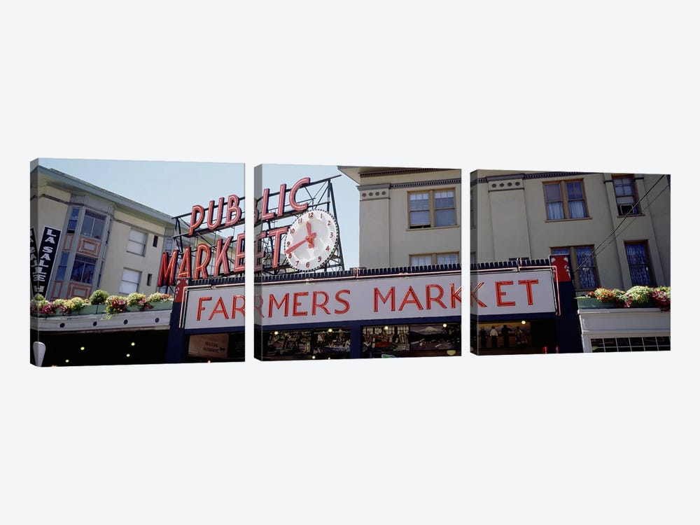 Low angle view of buildings in a market, Pike Place Market, Seattle, Washington State, USA by Panoramic Images 3-piece Canvas Wall Art