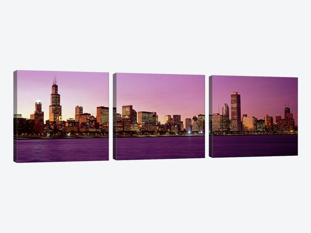 Skyline At SunsetChicago, Illinois, USA by Panoramic Images 3-piece Canvas Wall Art