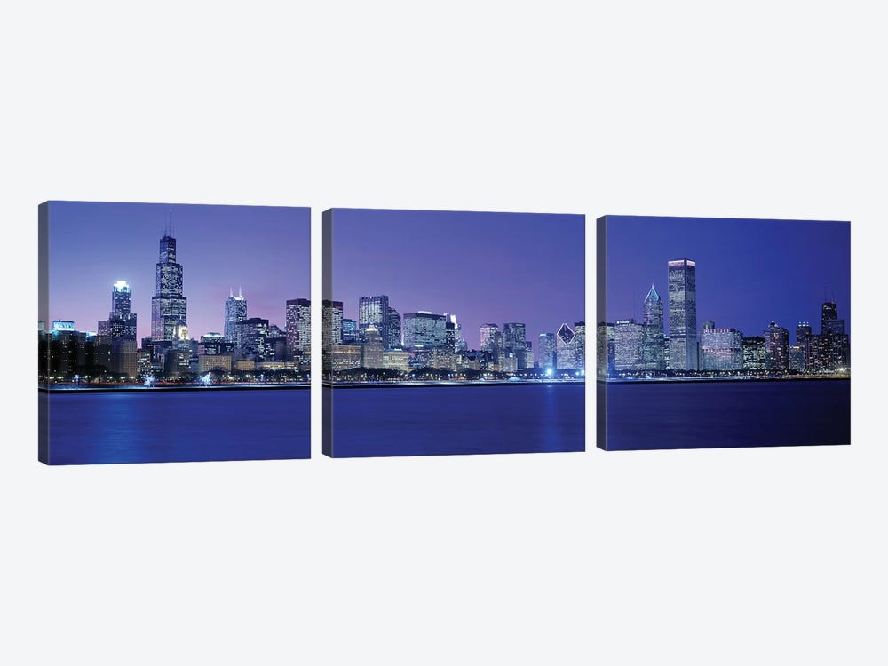 Downtown Skyline At Dusk, Chicago, Cook County, Illinois, USA by Panoramic Images 3-piece Art Print