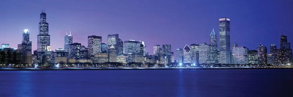 Downtown Skyline At Dusk, Chicago, Cook County, Illinois, USA