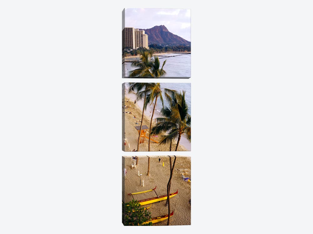 High angle view of tourists on the beach, Waikiki Beach, Honolulu, Oahu, Hawaii, USA by Panoramic Images 3-piece Canvas Art Print