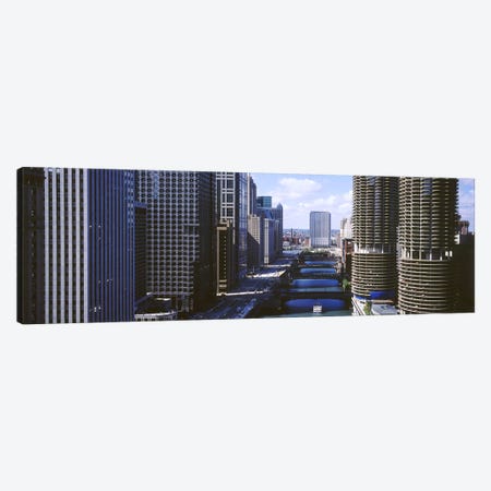 Architecture Along The Chicago River, Chicago, Illinois, USA Canvas Print #PIM3863} by Panoramic Images Canvas Wall Art
