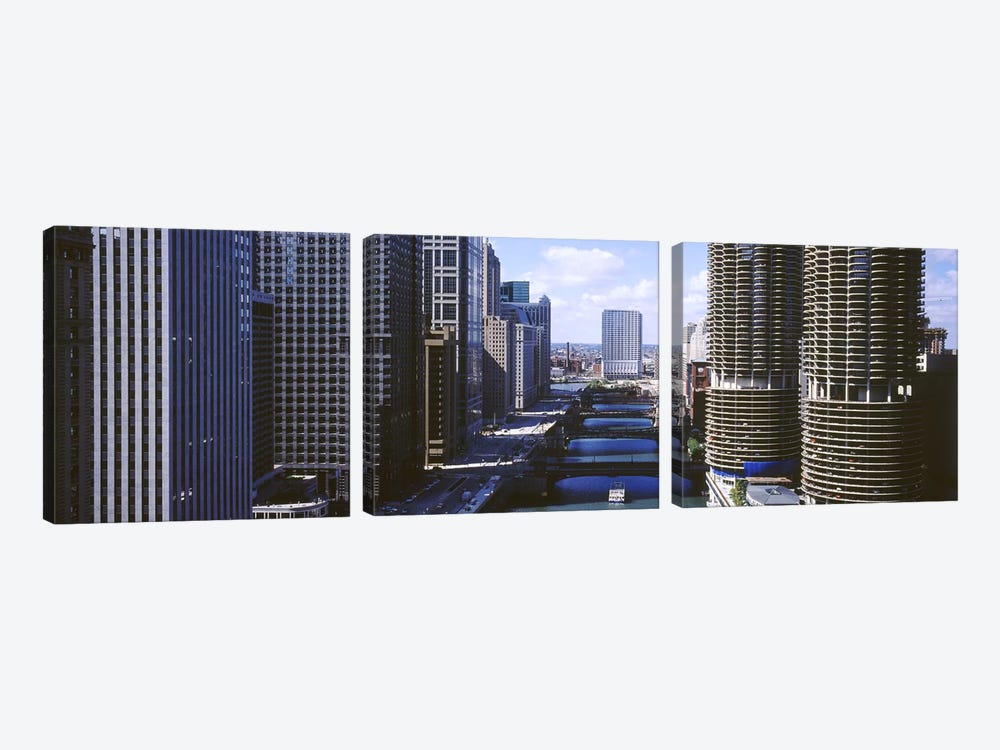 Architecture Along The Chicago River, Chicago, Illinois, USA by Panoramic Images 3-piece Canvas Wall Art