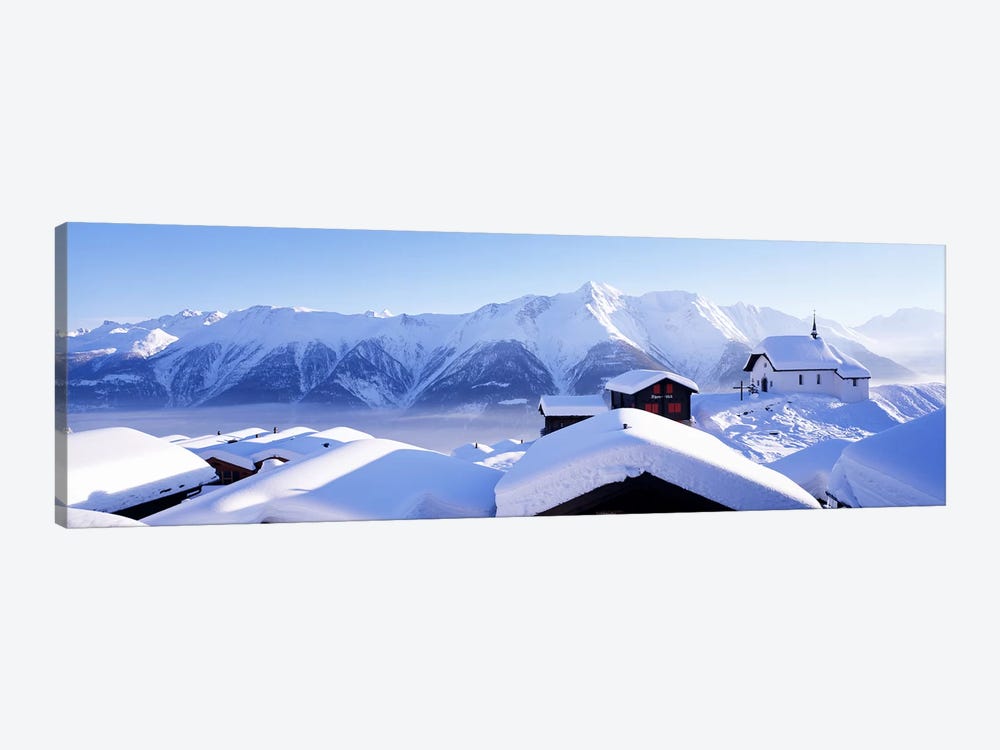 Snow Covered Chapel and Chalets Swiss Alps Switzerland by Panoramic Images 1-piece Canvas Wall Art