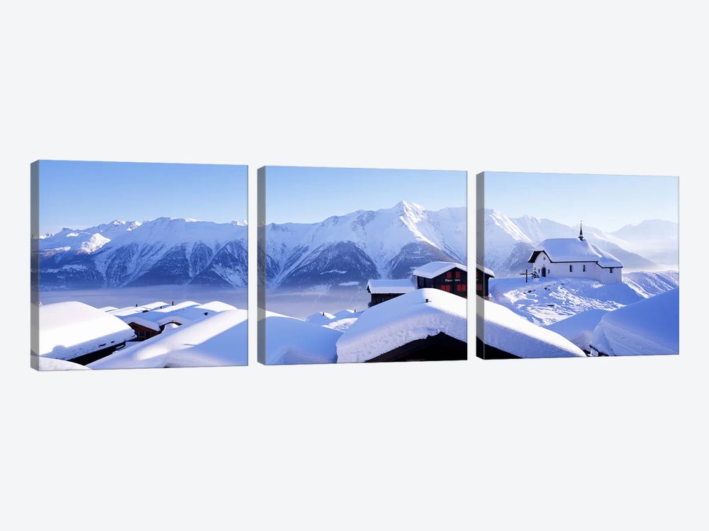 Snow Covered Chapel and Chalets Swiss Alps Switzerland by Panoramic Images 3-piece Canvas Art