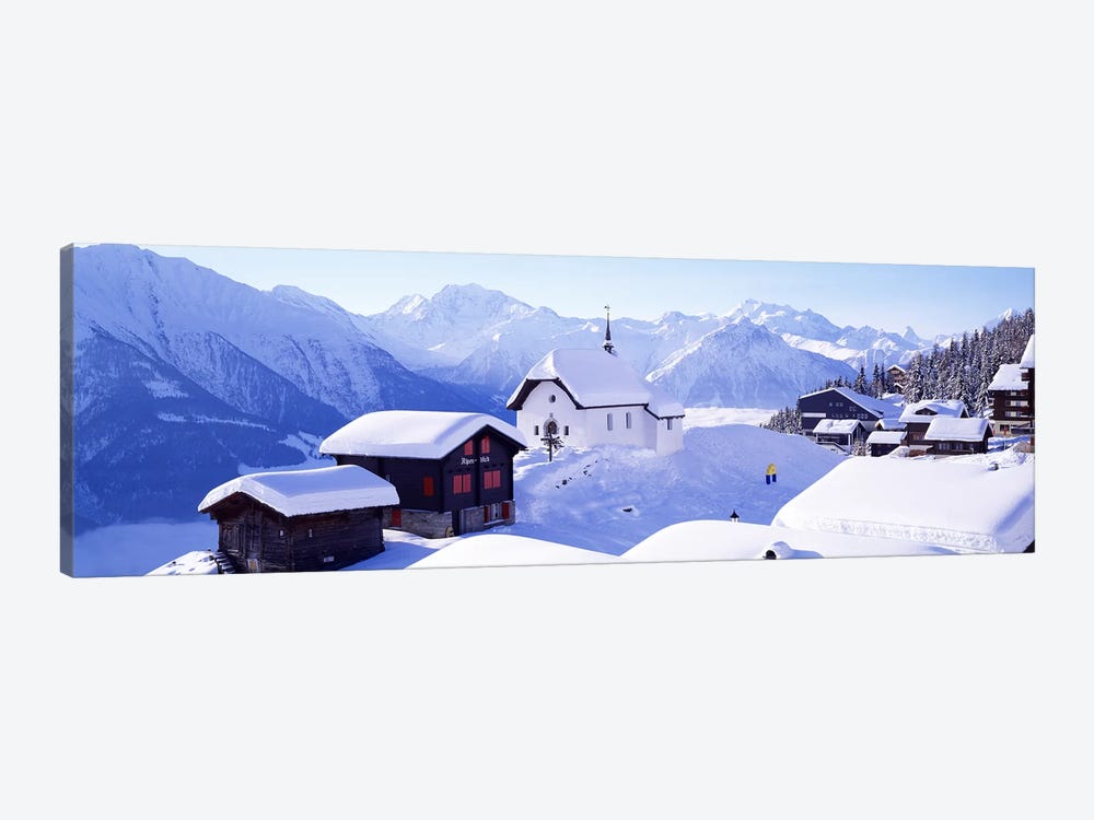 Snow Covered Chapel and Chalets Swiss Alps Switzerland by Panoramic Images 1-piece Art Print