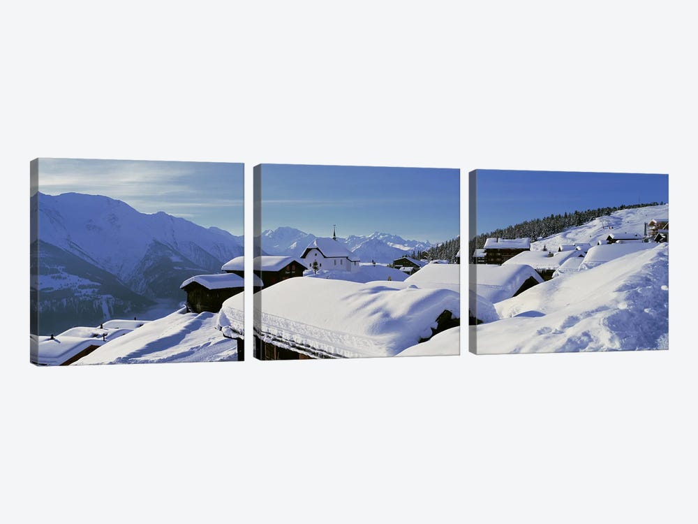 Snow Covered Chapel and Chalets Swiss Alps Switzerland by Panoramic Images 3-piece Canvas Art