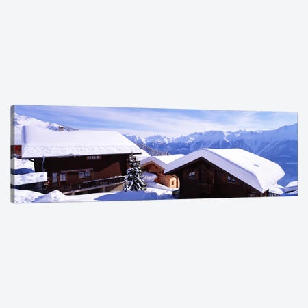 Snow Covered Chapel and Chalets Swiss Alps Switzerland Canvas Print #PIM3875} by Panoramic Images Canvas Art