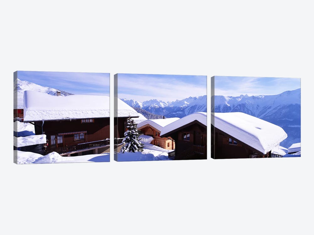 Snow Covered Chapel and Chalets Swiss Alps Switzerland by Panoramic Images 3-piece Art Print