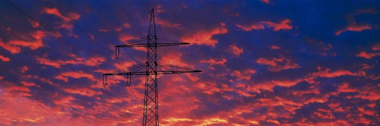 Power lines at sunset Germany