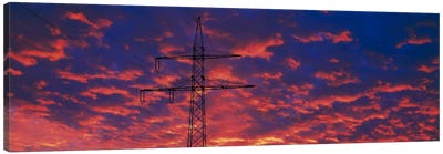 Power lines at sunset Germany Canvas Art Print - Cloudy Sunset Art