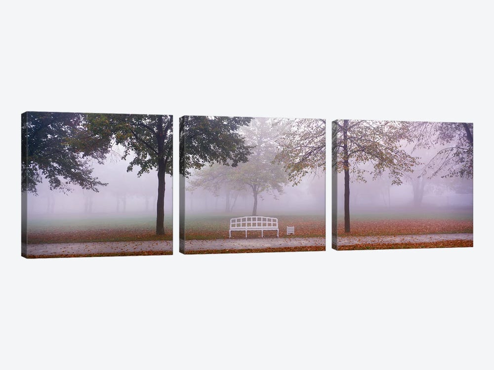 Trees and Bench in Fog Schleissheim Germany by Panoramic Images 3-piece Canvas Art