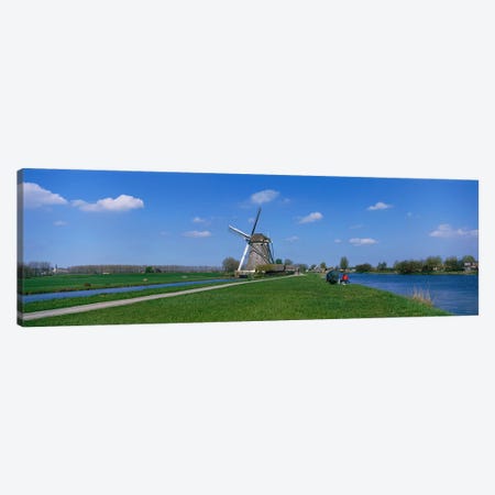 Windmill and Canals near Leiden The Netherlands Canvas Print #PIM3907} by Panoramic Images Canvas Artwork