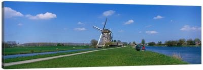 Windmill and Canals near Leiden The Netherlands Canvas Art Print - Panoramic Photography