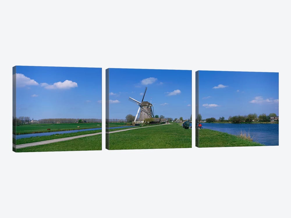 Windmill and Canals near Leiden The Netherlands by Panoramic Images 3-piece Canvas Print