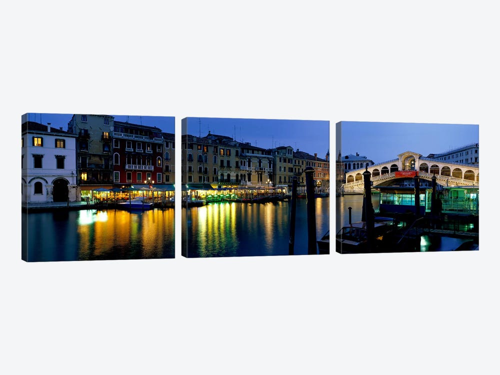 Grand Canal and Rialto Bridge Venice Italy by Panoramic Images 3-piece Canvas Art