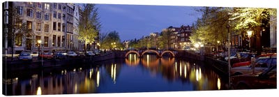 Night View Along Canal Amsterdam The Netherlands Canvas Art Print - Amsterdam Art
