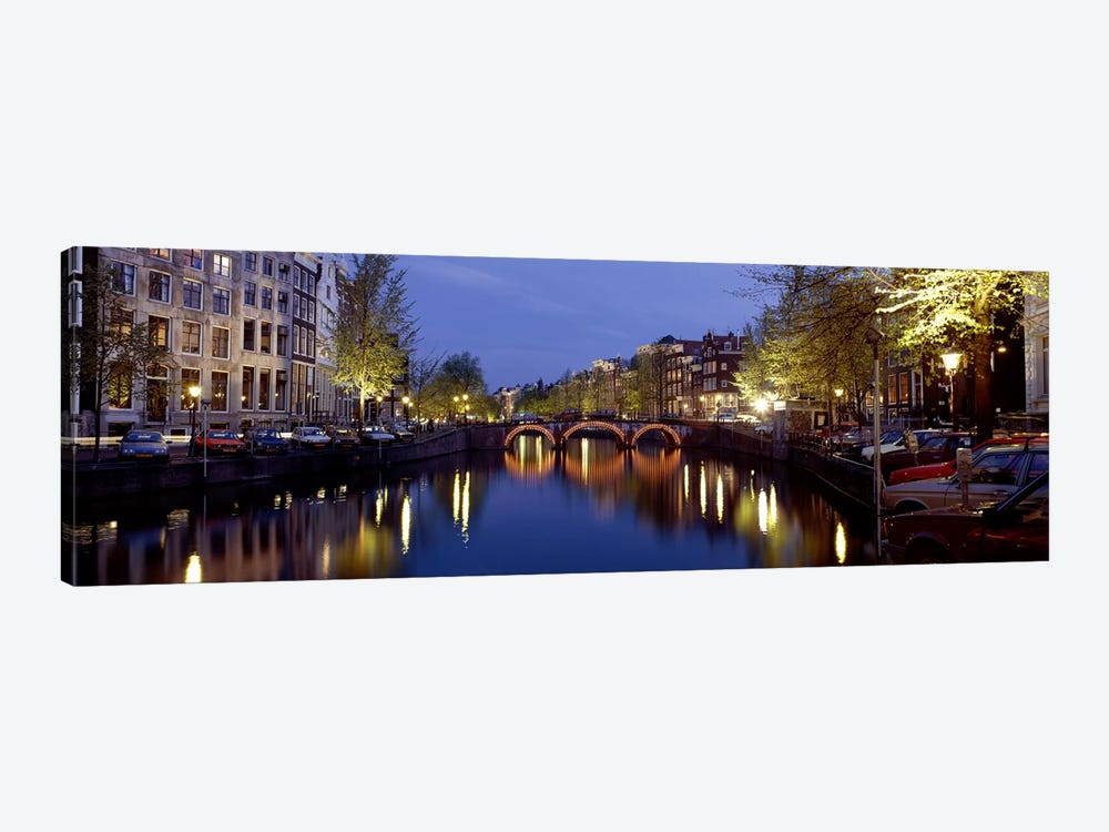 Night View Along Canal Amsterdam The Netherlands by Panoramic Images 1-piece Art Print