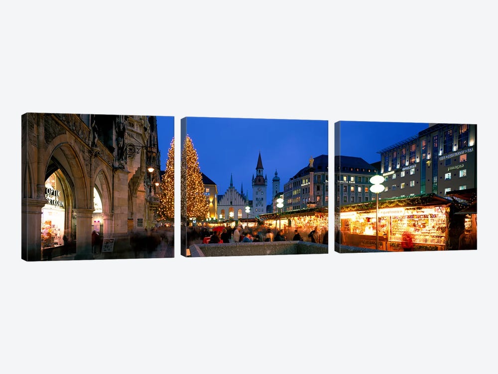 Nighttime At Christmas, Marienplatz, Munich, Bavaria, Germany by Panoramic Images 3-piece Canvas Art Print