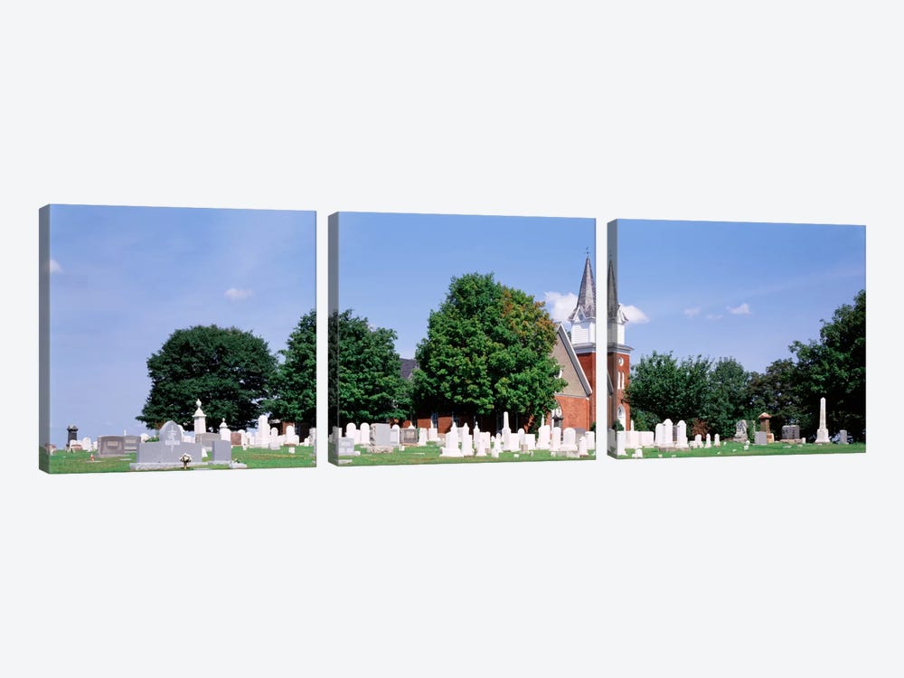 Cemetery in front of a church, Clynmalira Methodist Cemetery, Baltimore, Maryland, USA by Panoramic Images 3-piece Canvas Wall Art