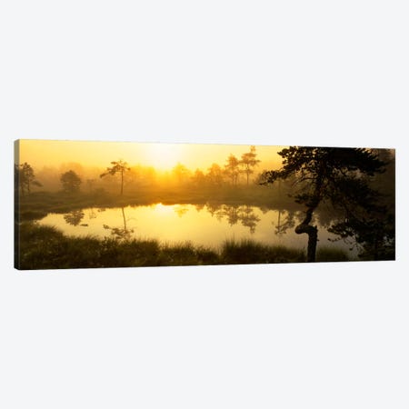 Foggy Woodland Sunrise And It's Reflection, Vastmanland, Sweden Canvas Print #PIM399} by Panoramic Images Canvas Art
