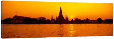 Sunset's Orange Glow Over Wat Arun And The Chao Phraya River, Bangkok, Thailand Canvas Art Print - The Grand Palace