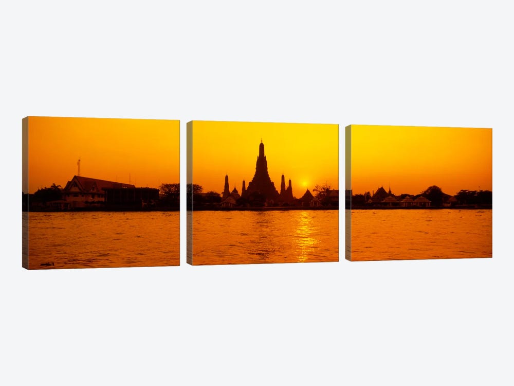 Sunset's Orange Glow Over Wat Arun And The Chao Phraya River, Bangkok, Thailand by Panoramic Images 3-piece Canvas Art