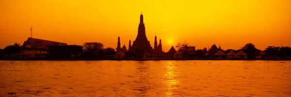 Thailand: Sunset's Orange Glow Over Wat Arun And The Chao Phraya River, Bangkok, Thailand by Panoramic Images