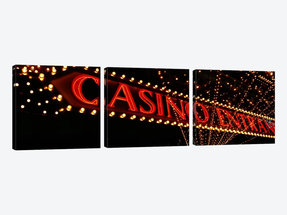 Low angle view of neon signLas Vegas, Nevada, USA by Panoramic Images 3-piece Canvas Art Print