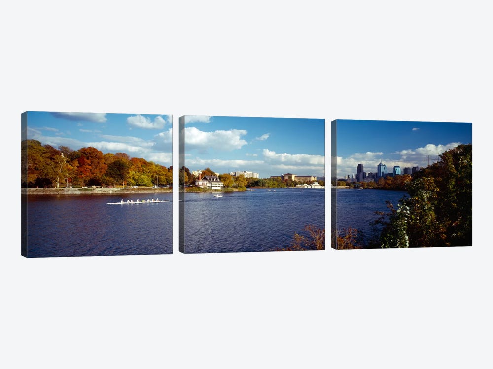 Boat in the riverSchuylkill River, Philadelphia, Pennsylvania, USA by Panoramic Images 3-piece Canvas Art