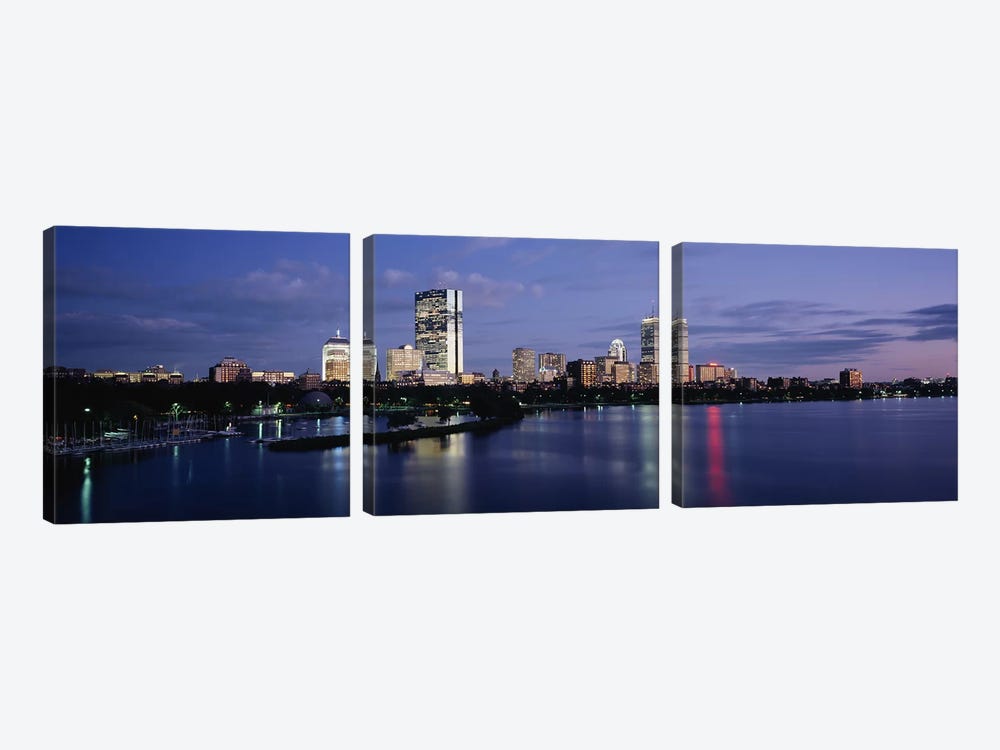 Buildings on The waterfront, At DuskBoston, Massachusetts, USA by Panoramic Images 3-piece Canvas Artwork