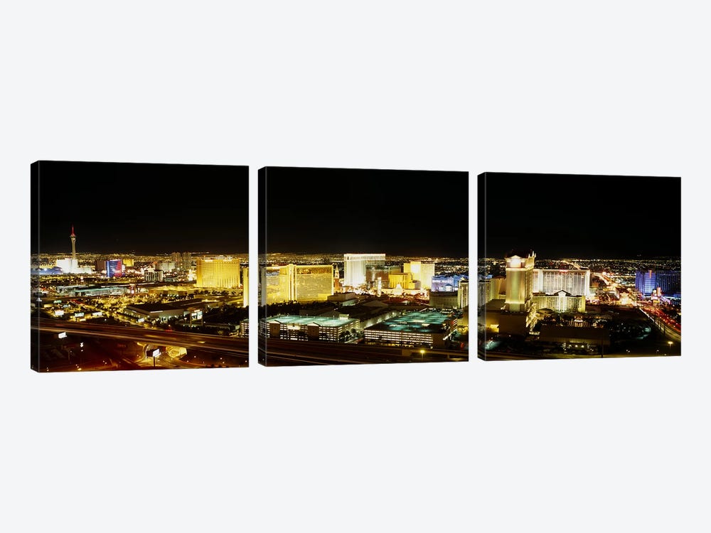 High Angle View of Buildings Lit Up At NightLas Vegas, Nevada, USA by Panoramic Images 3-piece Canvas Print