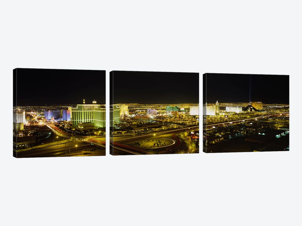 High Angle View of Buildings Lit Up At NightLas Vegas, Nevada, USA by Panoramic Images 3-piece Canvas Wall Art