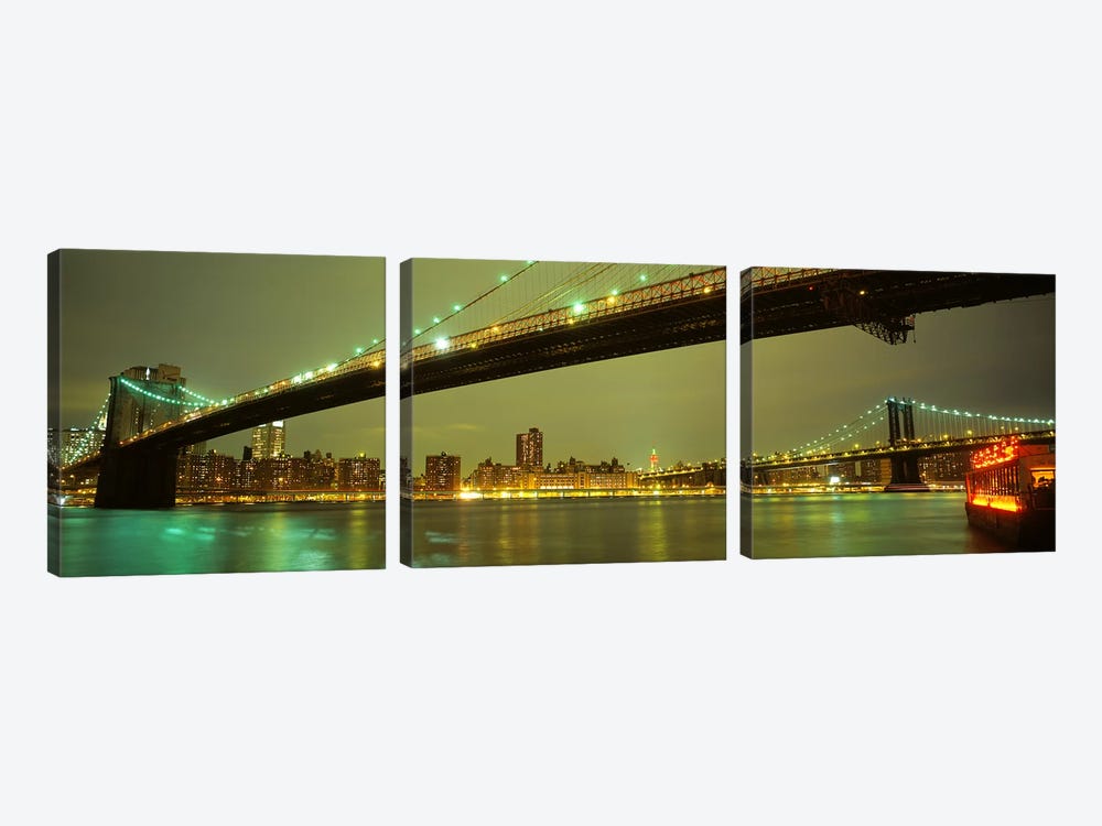 Brooklyn Bridge & Manhattan Bridge, New York City, New York, USA by Panoramic Images 3-piece Canvas Art