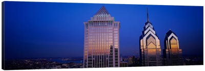 Skyscrapers lit up at night, Mellon Bank Center, Liberty Place, Philadelphia, Pennsylvania, USA Canvas Art Print - Philadelphia Art