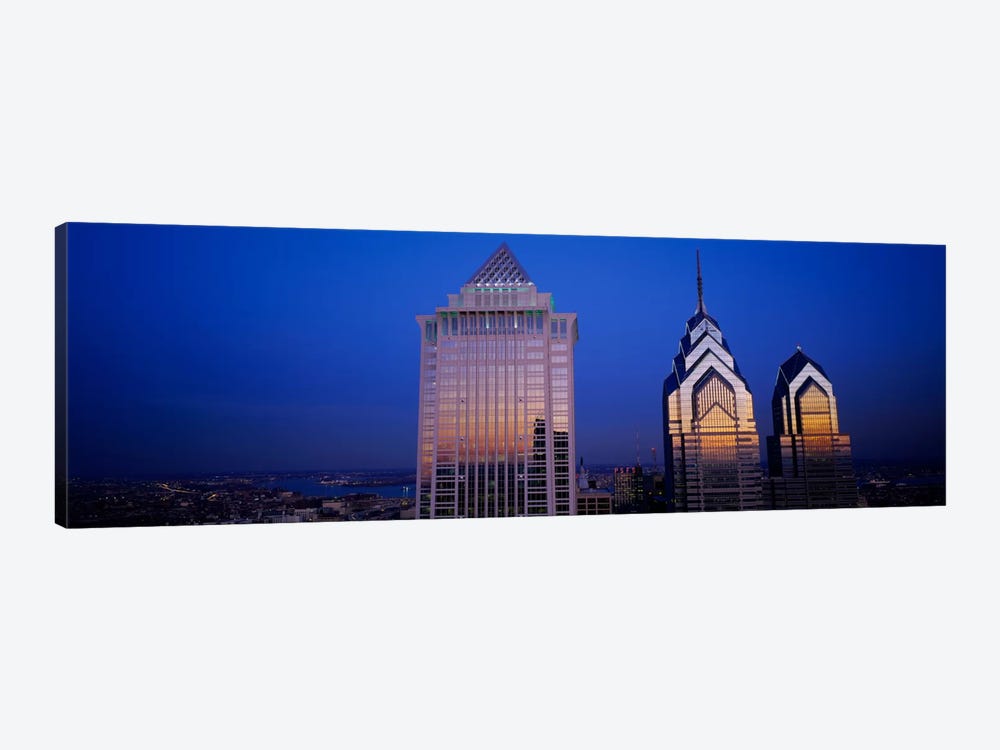 Skyscrapers lit up at night, Mellon Bank Center, Liberty Place, Philadelphia, Pennsylvania, USA by Panoramic Images 1-piece Canvas Print