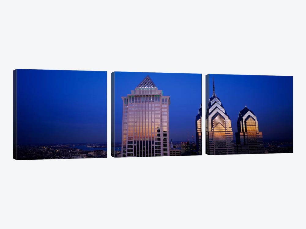 Skyscrapers lit up at night, Mellon Bank Center, Liberty Place, Philadelphia, Pennsylvania, USA by Panoramic Images 3-piece Art Print