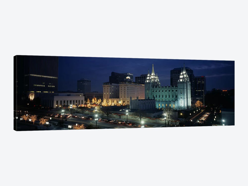 Temple lit up at nightMormon Temple, Salt Lake City, Utah, USA by Panoramic Images 1-piece Canvas Wall Art