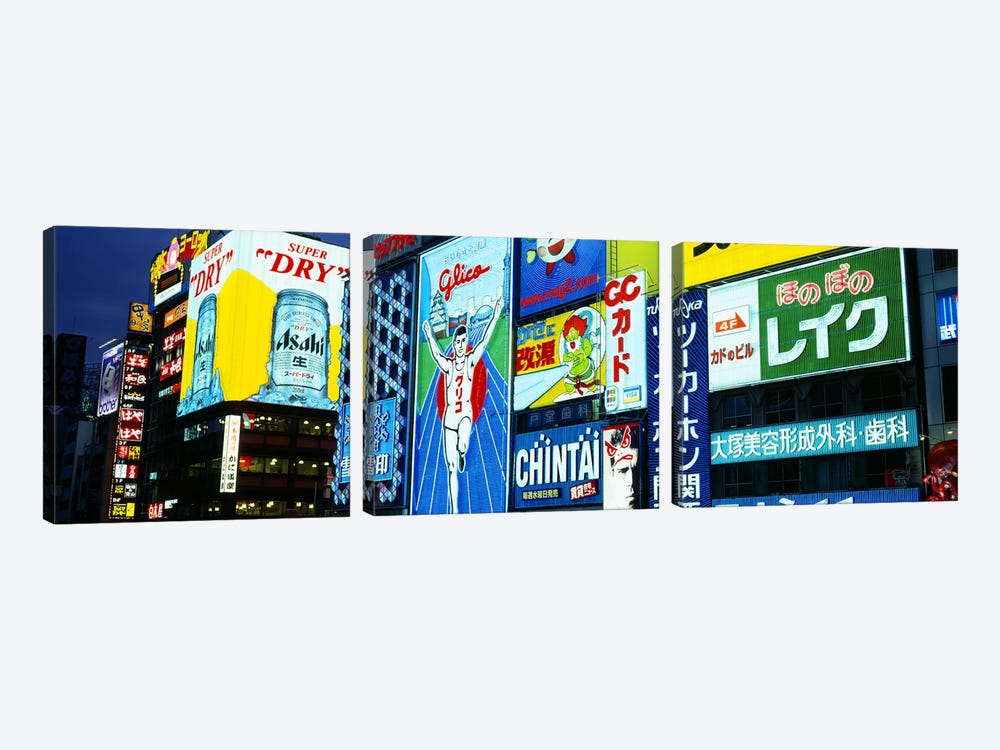 Illuminated Billboards, Dotonbori, Namba District, Osaka, Japan by Panoramic Images 3-piece Canvas Art