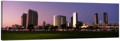Marina Park And Skyline At Dusk, San Diego, California, USA Canvas Art Print - City Sunrise & Sunset Art