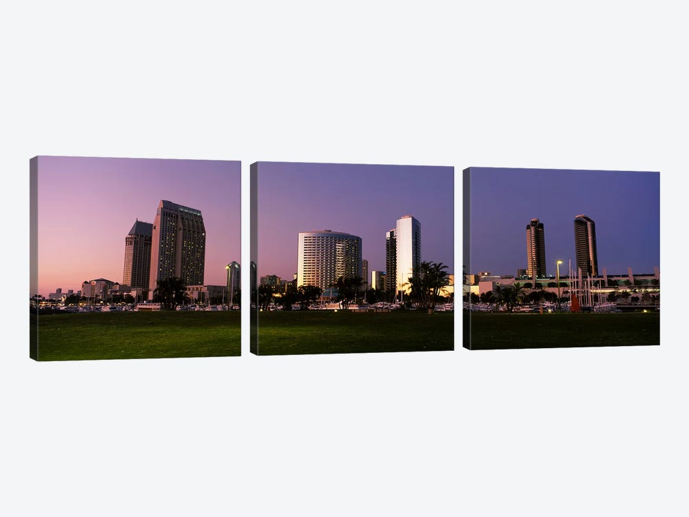 Marina Park And Skyline At Dusk, San Diego, California, USA by Panoramic Images 3-piece Canvas Art