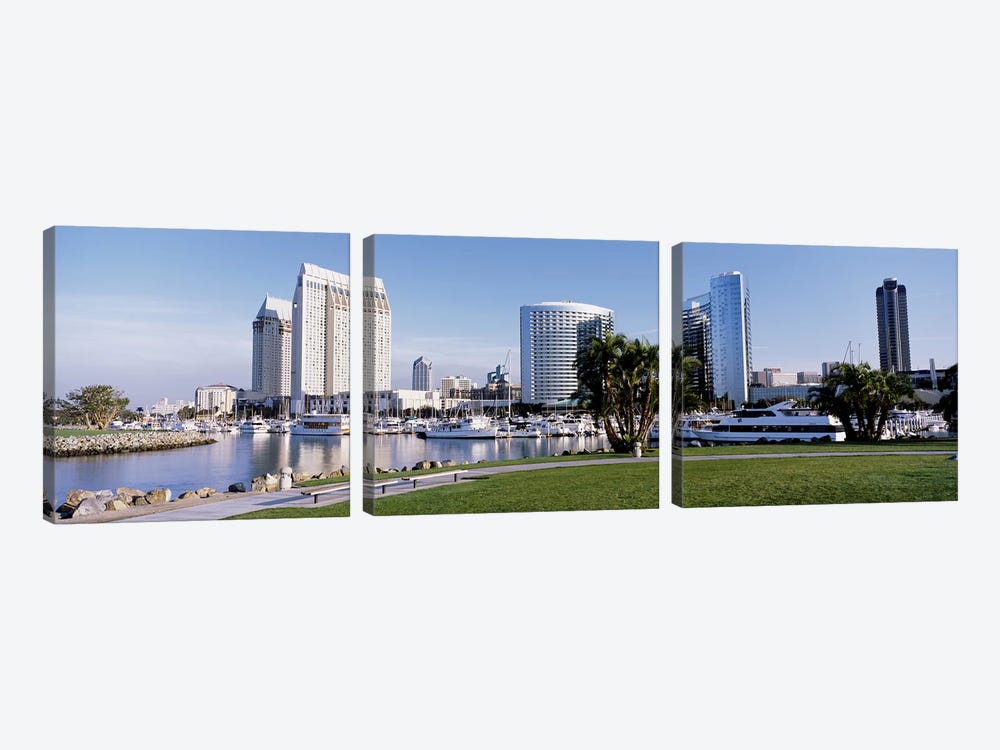 Panoramic View Of Marina Park And City Skyline, San Diego, California, USA by Panoramic Images 3-piece Canvas Print