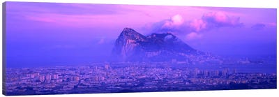 Cloudy Purple Dusk, Rock Of Gibraltar, Iberian Peninsula, Gibraltar Canvas Art Print - Natural Wonders