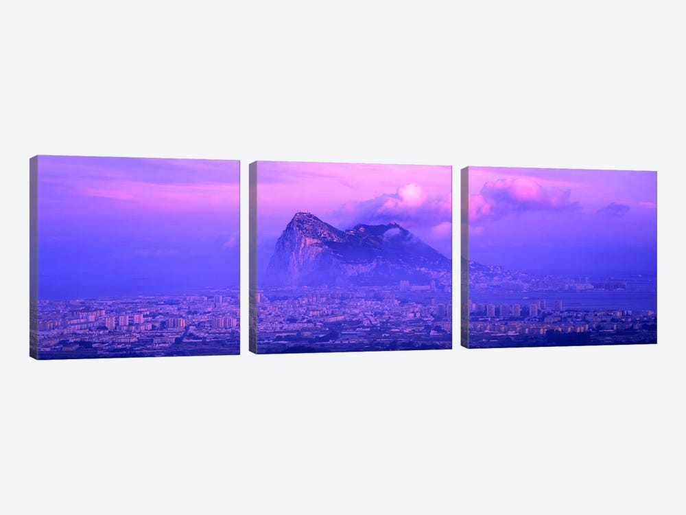 Cloudy Purple Dusk, Rock Of Gibraltar, Iberian Peninsula, Gibraltar by Panoramic Images 3-piece Canvas Artwork