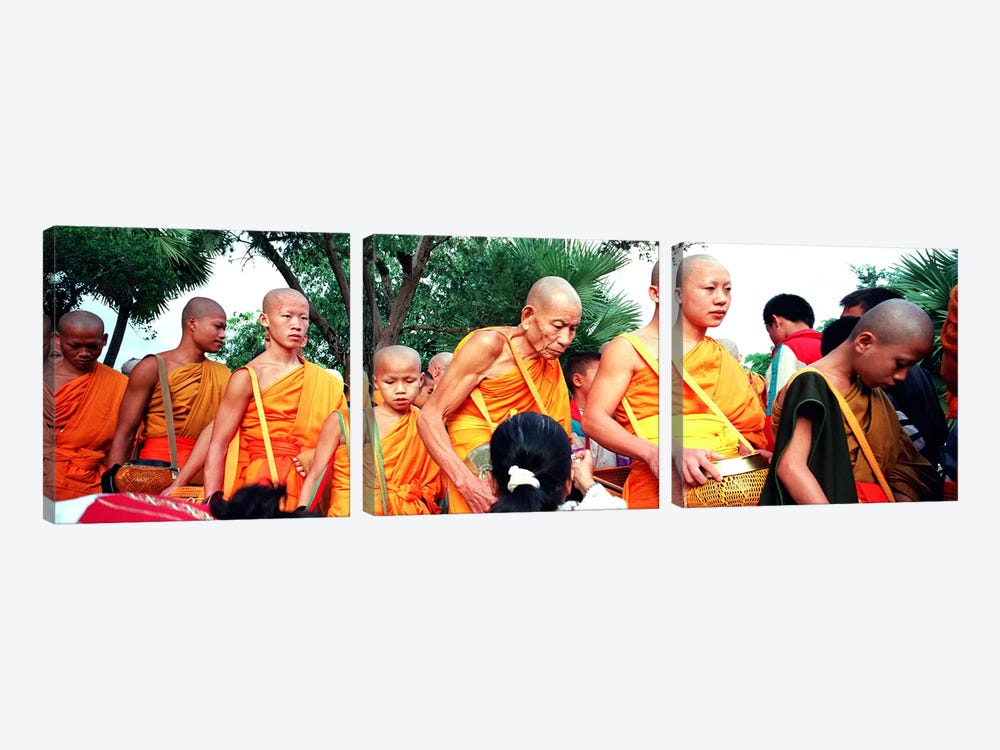 Buddhist Monks Luang Prabang Laos by Panoramic Images 3-piece Canvas Wall Art