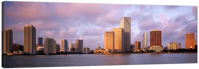 Waterfront And Skyline At Dusk, Miami, Florida, USA Canvas Art Print - Miami Skylines