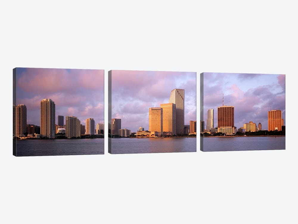Waterfront And Skyline At Dusk, Miami, Florida, USA by Panoramic Images 3-piece Canvas Print