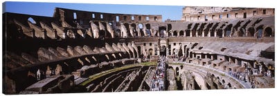 High angle view of tourists in an amphitheater, Colosseum, Rome, Italy Canvas Art Print - The Seven Wonders of the World