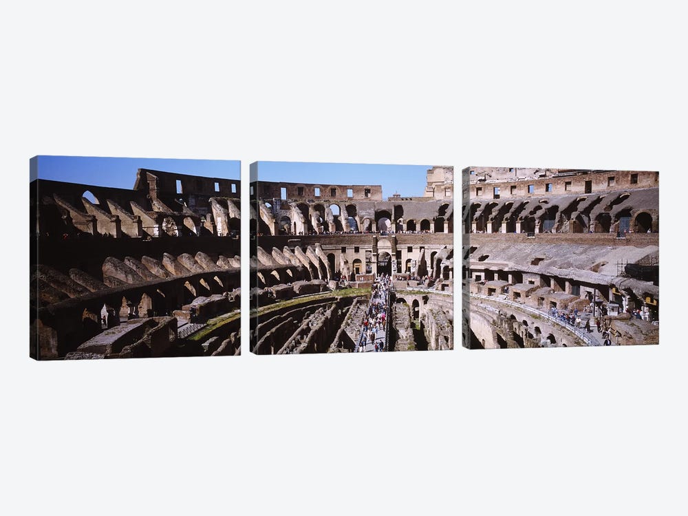 High angle view of tourists in an amphitheater, Colosseum, Rome, Italy by Panoramic Images 3-piece Canvas Print